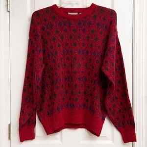 VTG 90s Christopher Hayes Fair Isle Red Geometric Pattern Grandpa Sweater Men L